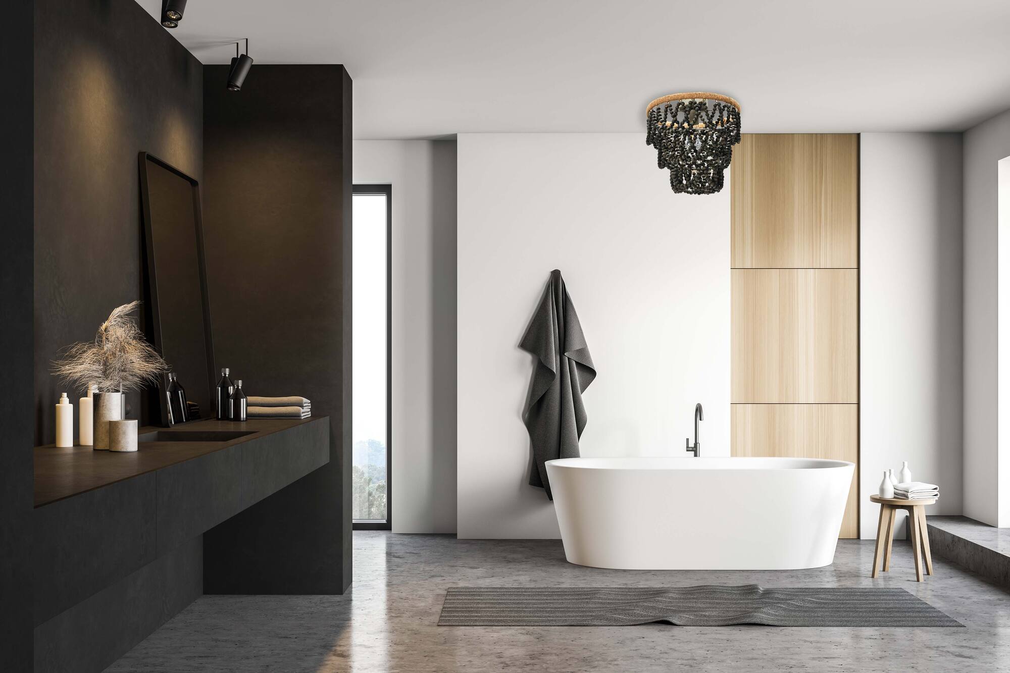 Hello Honey® Dark Gray Wood Bead & Metal Semi-Flush Light